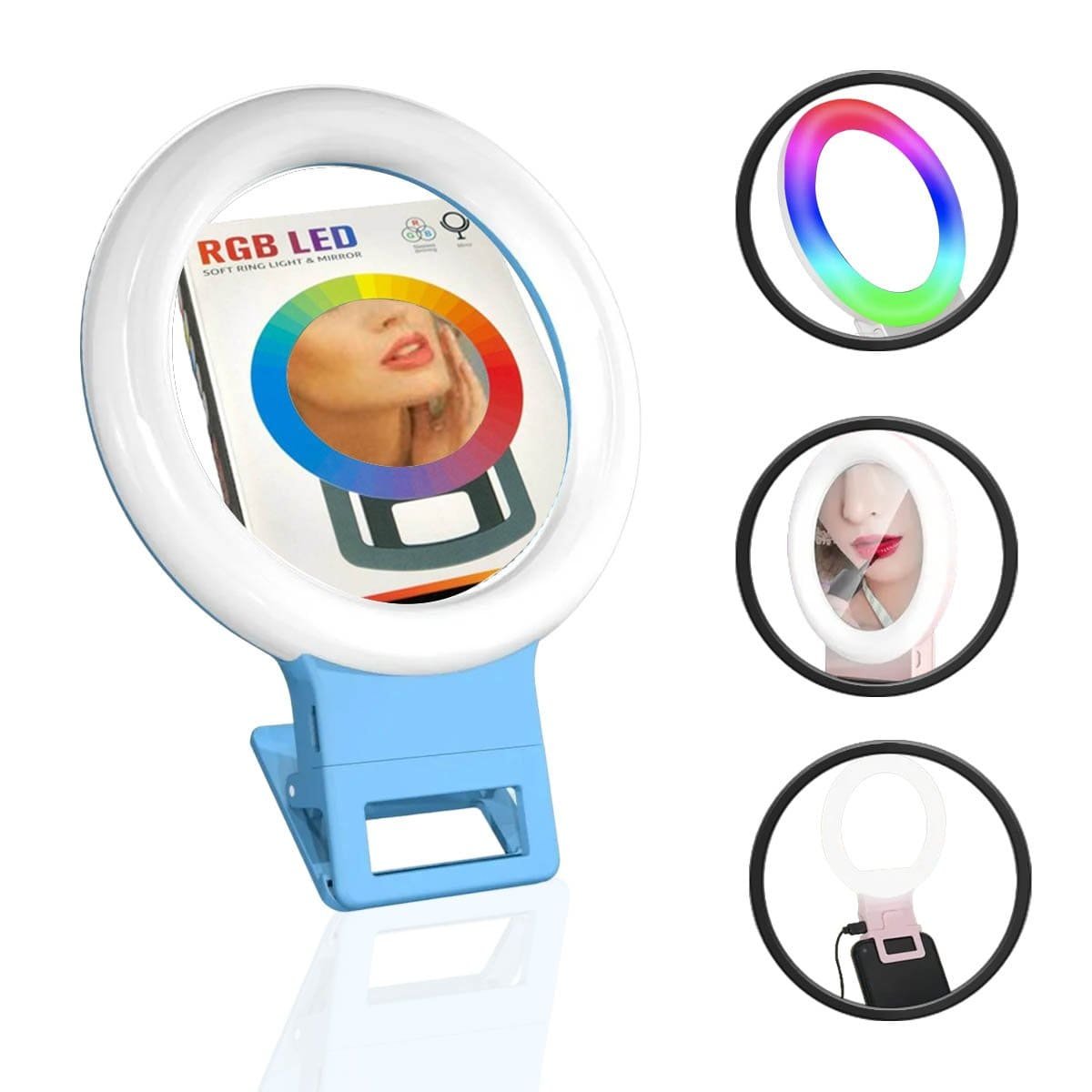 Ring Light com Espelho LED RGB para Celular – Iluminação Selfie USB